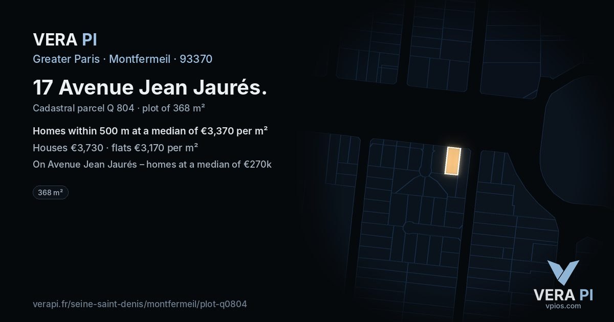 17 Avenue Jean Jaurés, Montfermeil at night – the plot lit, the parcels around coloured by the prices near them