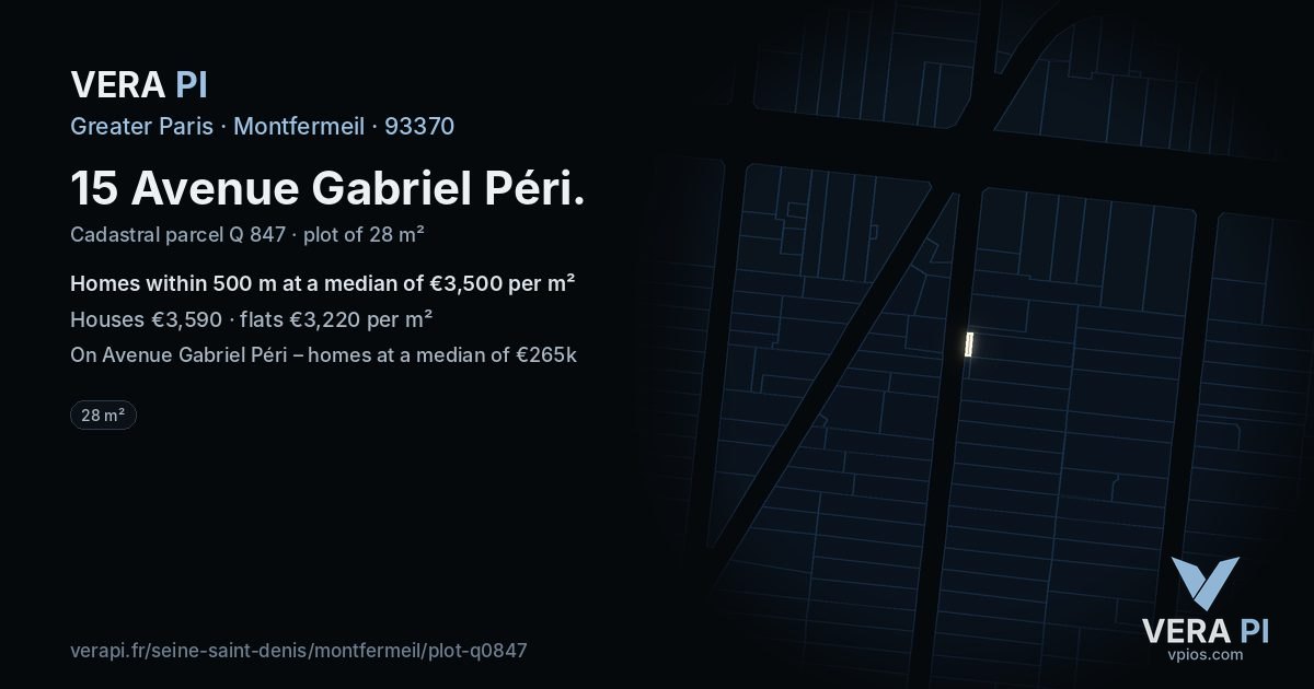 15 Avenue Gabriel Péri, Montfermeil at night – the plot lit, the parcels around coloured by the prices near them