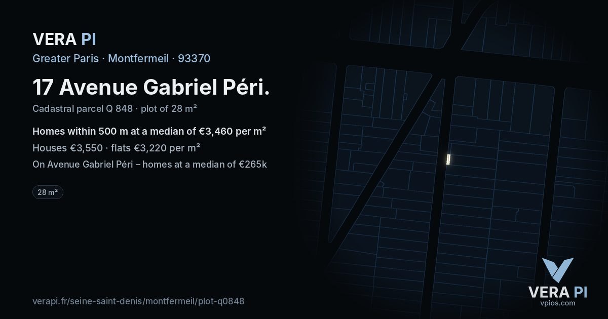 17 Avenue Gabriel Péri, Montfermeil at night – the plot lit, the parcels around coloured by the prices near them