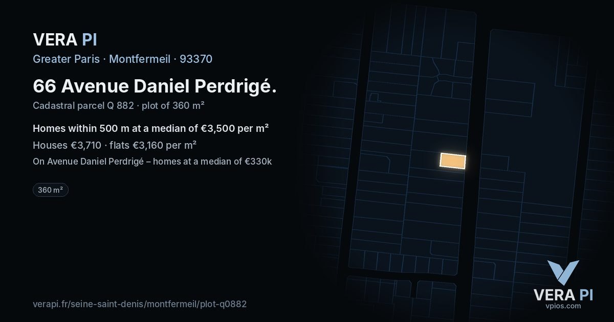 66 Avenue Daniel Perdrigé, Montfermeil at night – the plot lit, the parcels around coloured by the prices near them