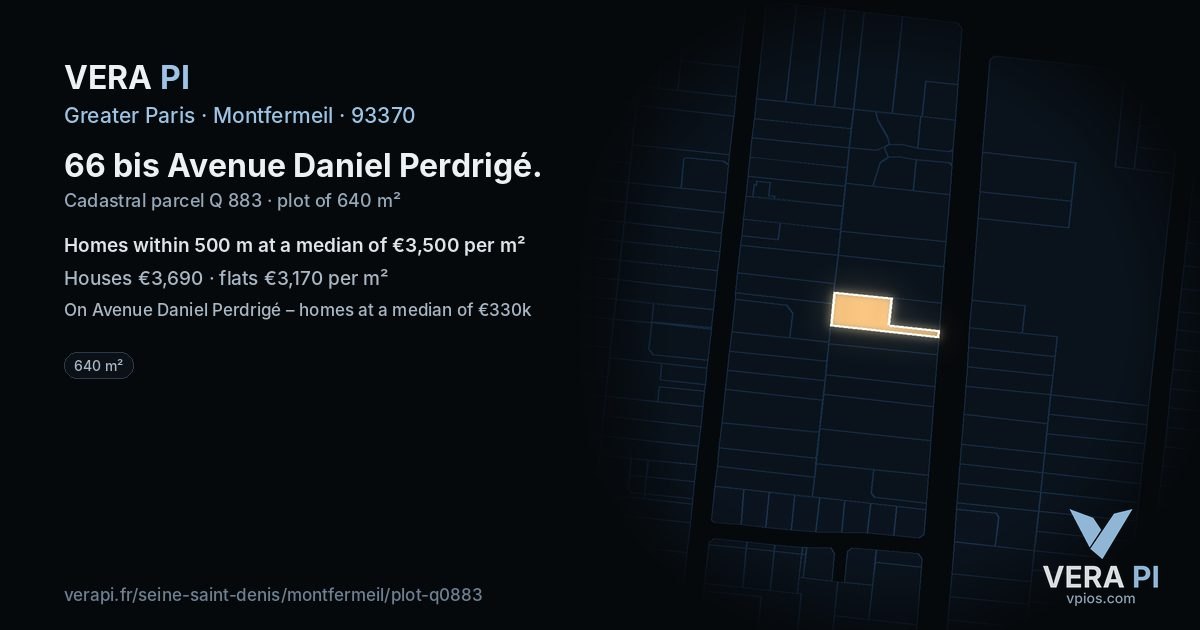 66 bis Avenue Daniel Perdrigé, Montfermeil at night – the plot lit, the parcels around coloured by the prices near them