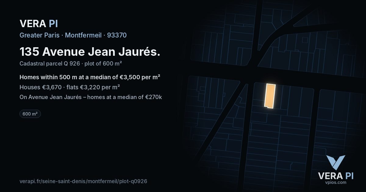 135 Avenue Jean Jaurés, Montfermeil at night – the plot lit, the parcels around coloured by the prices near them