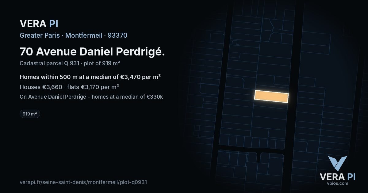 70 Avenue Daniel Perdrigé, Montfermeil at night – the plot lit, the parcels around coloured by the prices near them