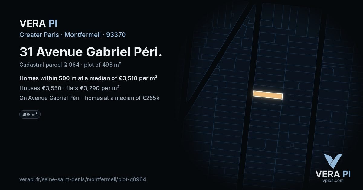 31 Avenue Gabriel Péri, Montfermeil at night – the plot lit, the parcels around coloured by the prices near them
