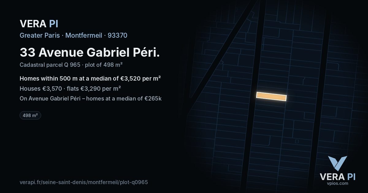 33 Avenue Gabriel Péri, Montfermeil at night – the plot lit, the parcels around coloured by the prices near them