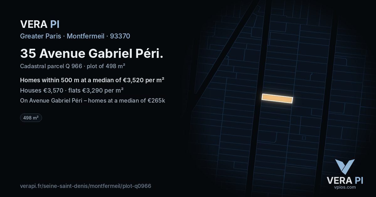 35 Avenue Gabriel Péri, Montfermeil at night – the plot lit, the parcels around coloured by the prices near them