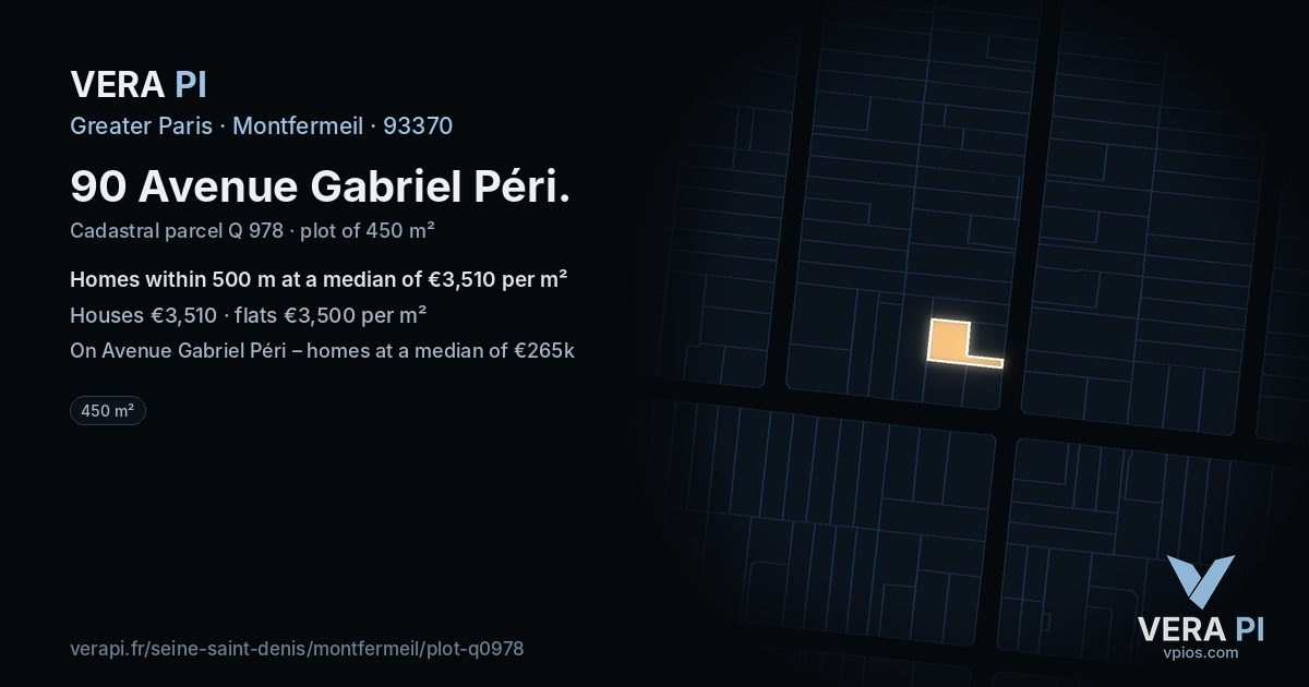 90 Avenue Gabriel Péri, Montfermeil at night – the plot lit, the parcels around coloured by the prices near them