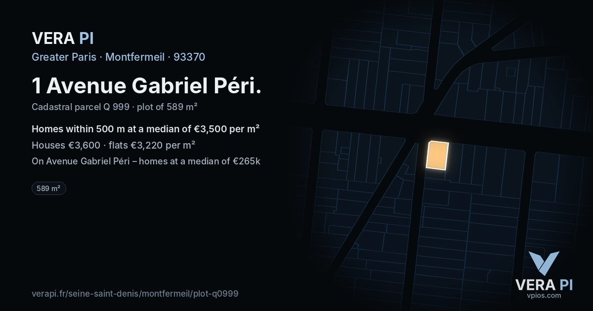 1 Avenue Gabriel Péri, Montfermeil at night – the plot lit, the parcels around coloured by the prices near them