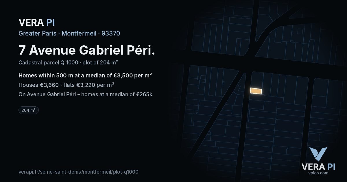 7 Avenue Gabriel Péri, Montfermeil at night – the plot lit, the parcels around coloured by the prices near them