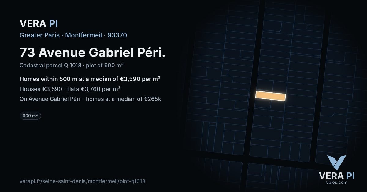 73 Avenue Gabriel Péri, Montfermeil at night – the plot lit, the parcels around coloured by the prices near them