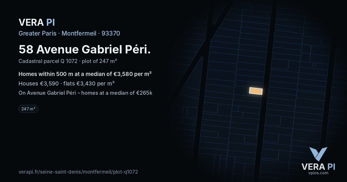 58 Avenue Gabriel Péri, Montfermeil at night – the plot lit, the parcels around coloured by the prices near them