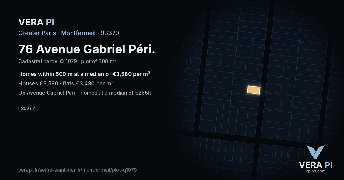 76 Avenue Gabriel Péri, Montfermeil at night – the plot lit, the parcels around coloured by the prices near them