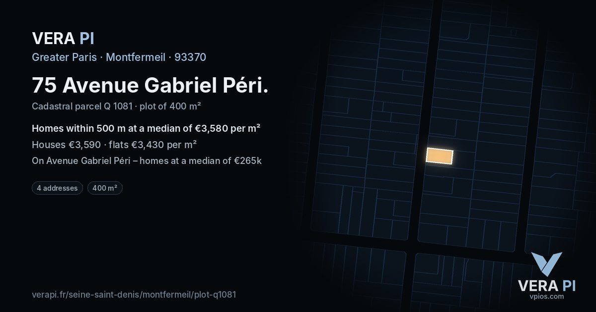 75 Avenue Gabriel Péri, Montfermeil at night – the plot lit, the parcels around coloured by the prices near them