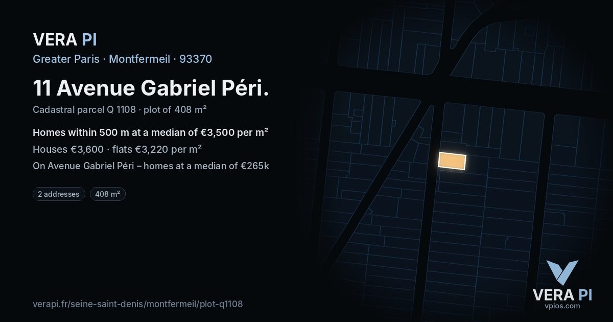 11 Avenue Gabriel Péri, Montfermeil at night – the plot lit, the parcels around coloured by the prices near them