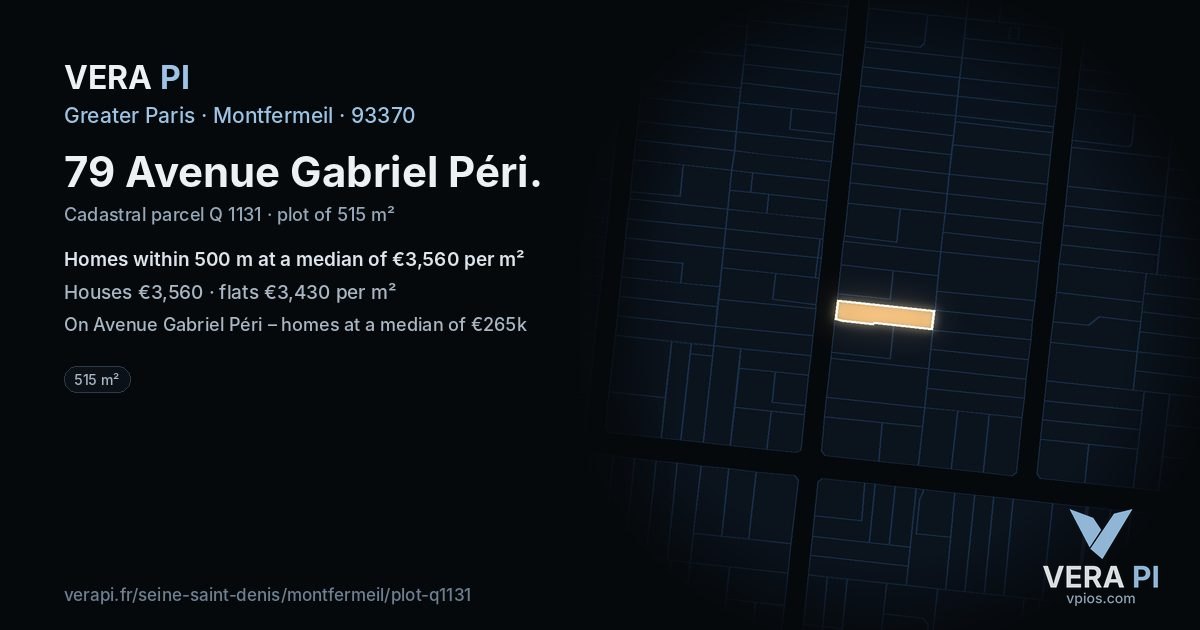 79 Avenue Gabriel Péri, Montfermeil at night – the plot lit, the parcels around coloured by the prices near them