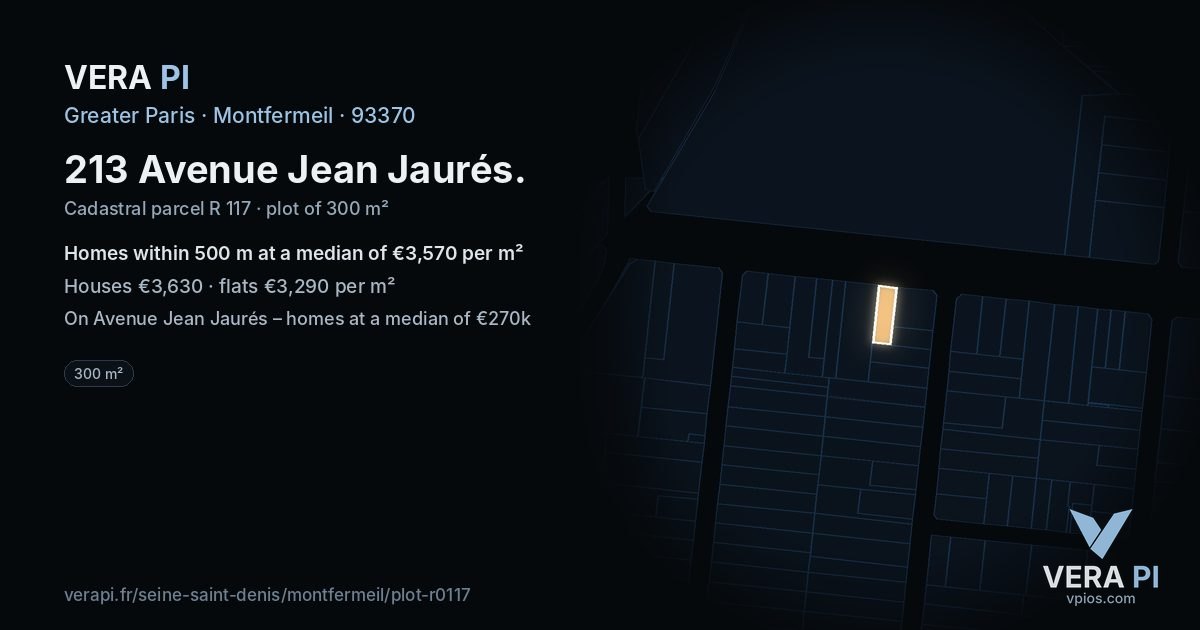 213 Avenue Jean Jaurés, Montfermeil at night – the plot lit, the parcels around coloured by the prices near them