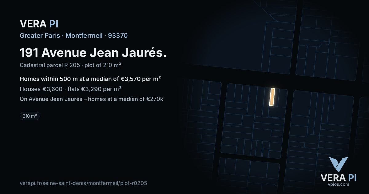 191 Avenue Jean Jaurés, Montfermeil at night – the plot lit, the parcels around coloured by the prices near them