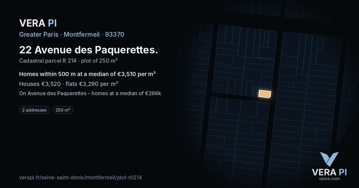 22 Avenue des Paquerettes, Montfermeil at night – the plot lit, the parcels around coloured by the prices near them