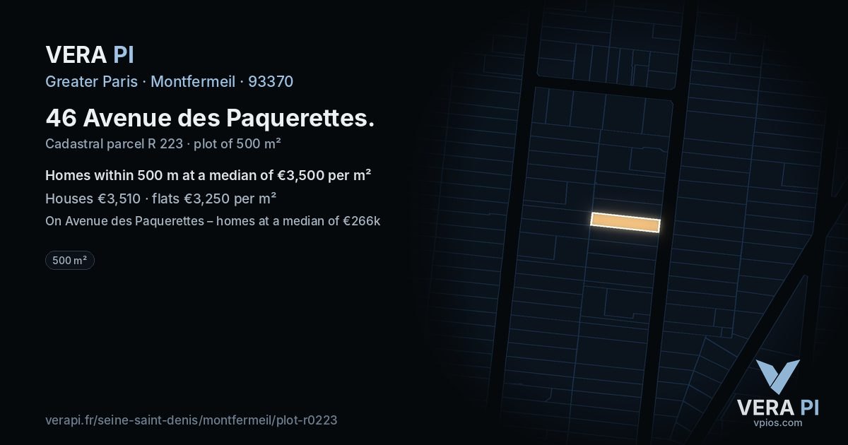 46 Avenue des Paquerettes, Montfermeil at night – the plot lit, the parcels around coloured by the prices near them