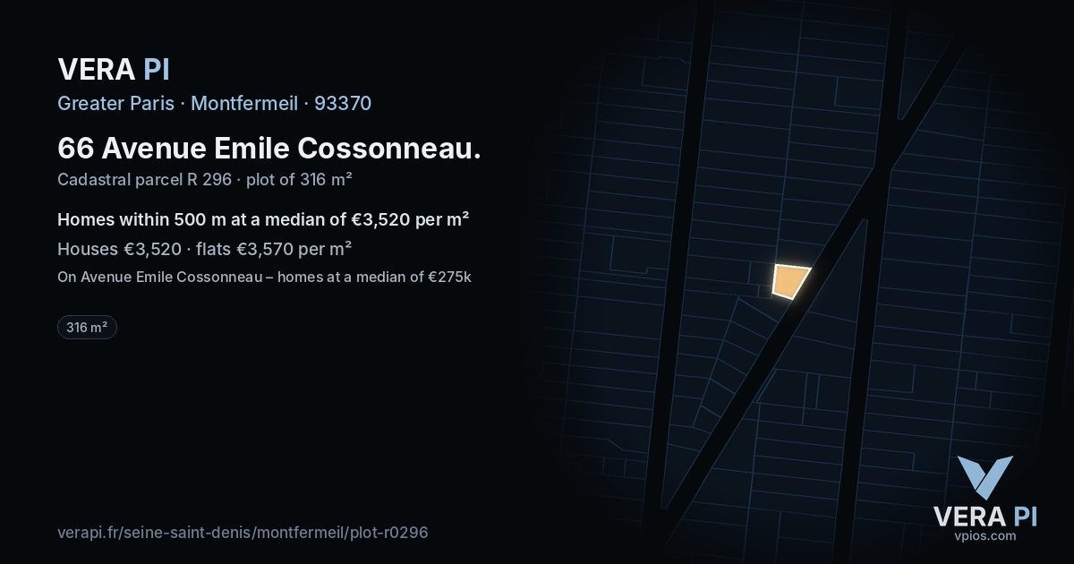 66 Avenue Emile Cossonneau, Montfermeil at night – the plot lit, the parcels around coloured by the prices near them