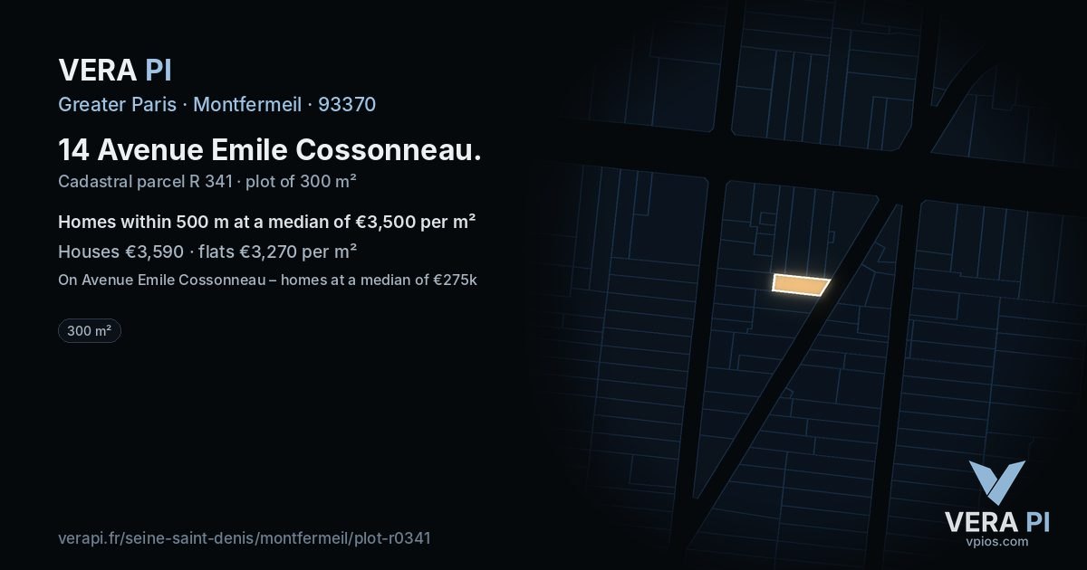 14 Avenue Emile Cossonneau, Montfermeil at night – the plot lit, the parcels around coloured by the prices near them