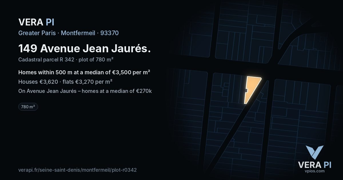 149 Avenue Jean Jaurés, Montfermeil at night – the plot lit, the parcels around coloured by the prices near them