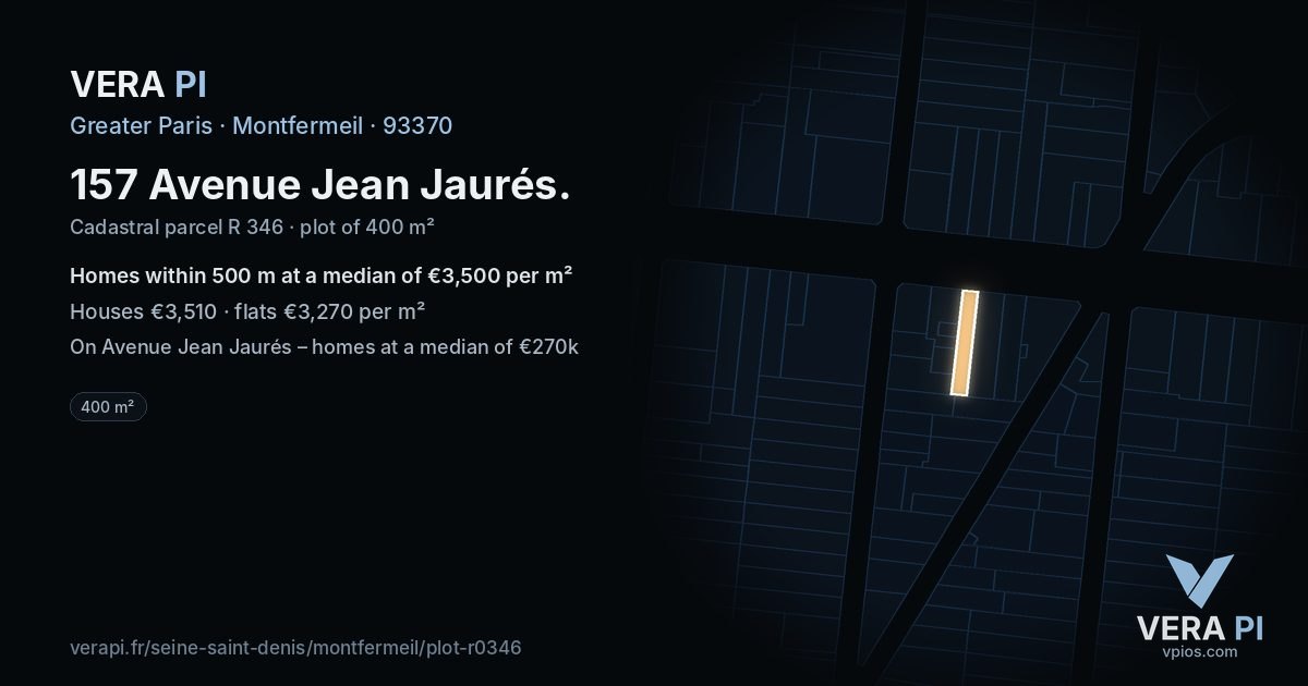 157 Avenue Jean Jaurés, Montfermeil at night – the plot lit, the parcels around coloured by the prices near them