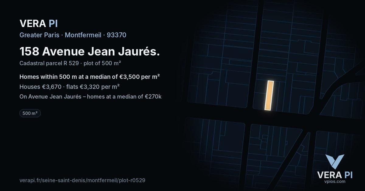 158 Avenue Jean Jaurés, Montfermeil at night – the plot lit, the parcels around coloured by the prices near them