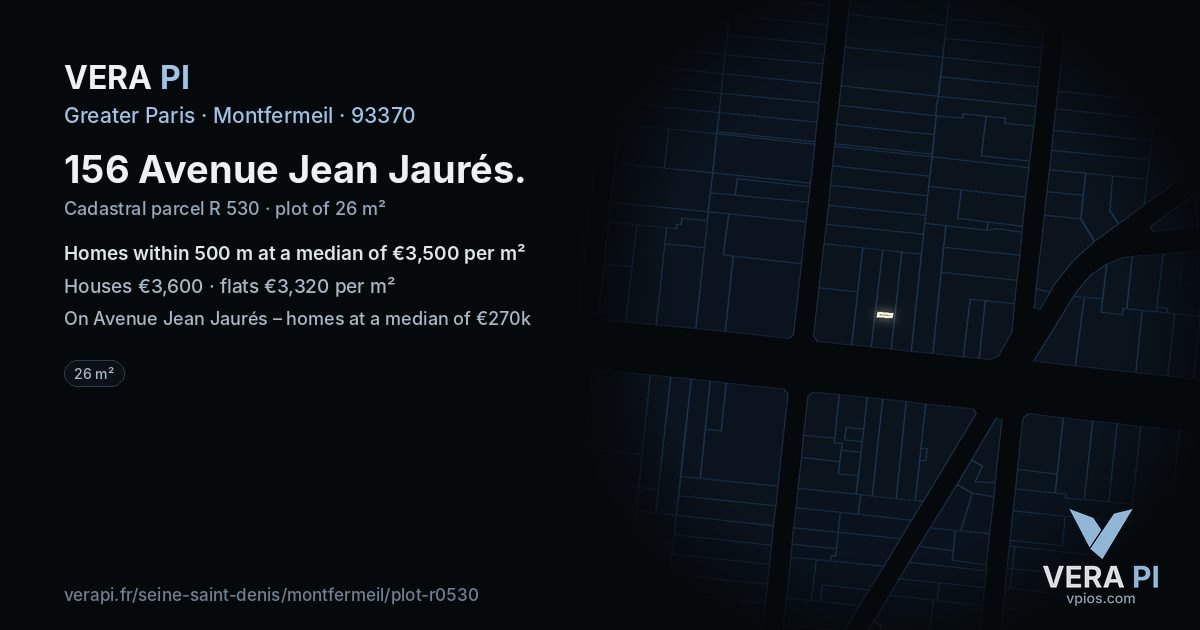 156 Avenue Jean Jaurés, Montfermeil at night – the plot lit, the parcels around coloured by the prices near them