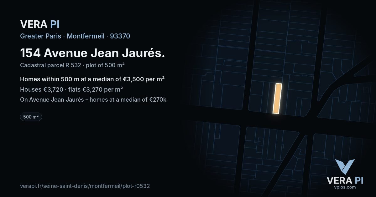 154 Avenue Jean Jaurés, Montfermeil at night – the plot lit, the parcels around coloured by the prices near them