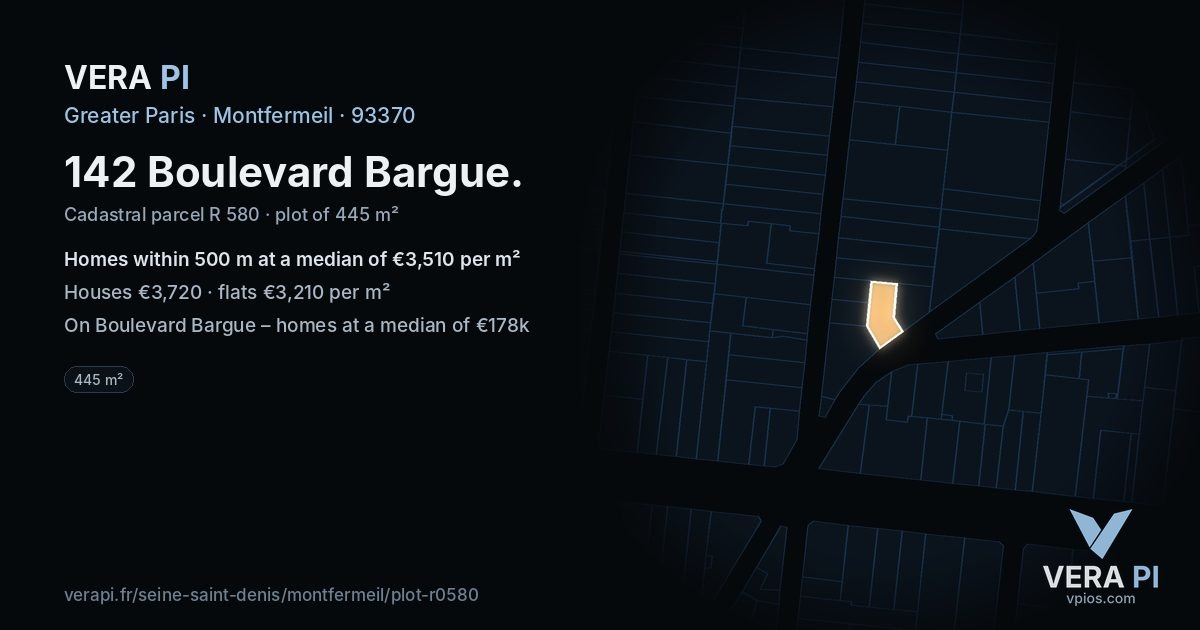142 Boulevard Bargue, Montfermeil at night – the plot lit, the parcels around coloured by the prices near them