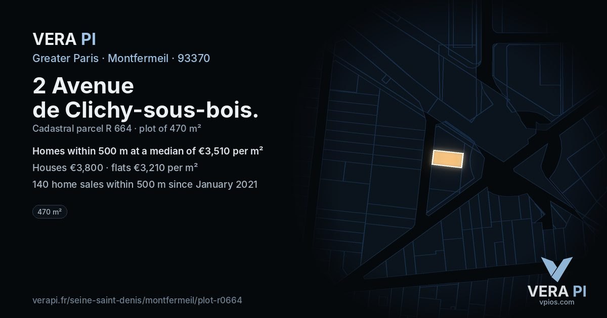 2 Avenue de Clichy-sous-bois, Montfermeil at night – the plot lit, the parcels around coloured by the prices near them