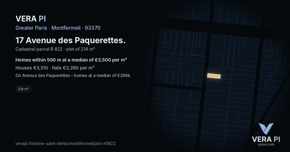 17 Avenue des Paquerettes, Montfermeil at night – the plot lit, the parcels around coloured by the prices near them