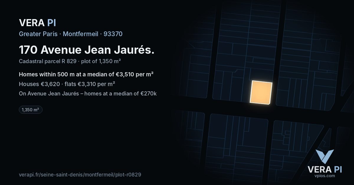 170 Avenue Jean Jaurés, Montfermeil at night – the plot lit, the parcels around coloured by the prices near them