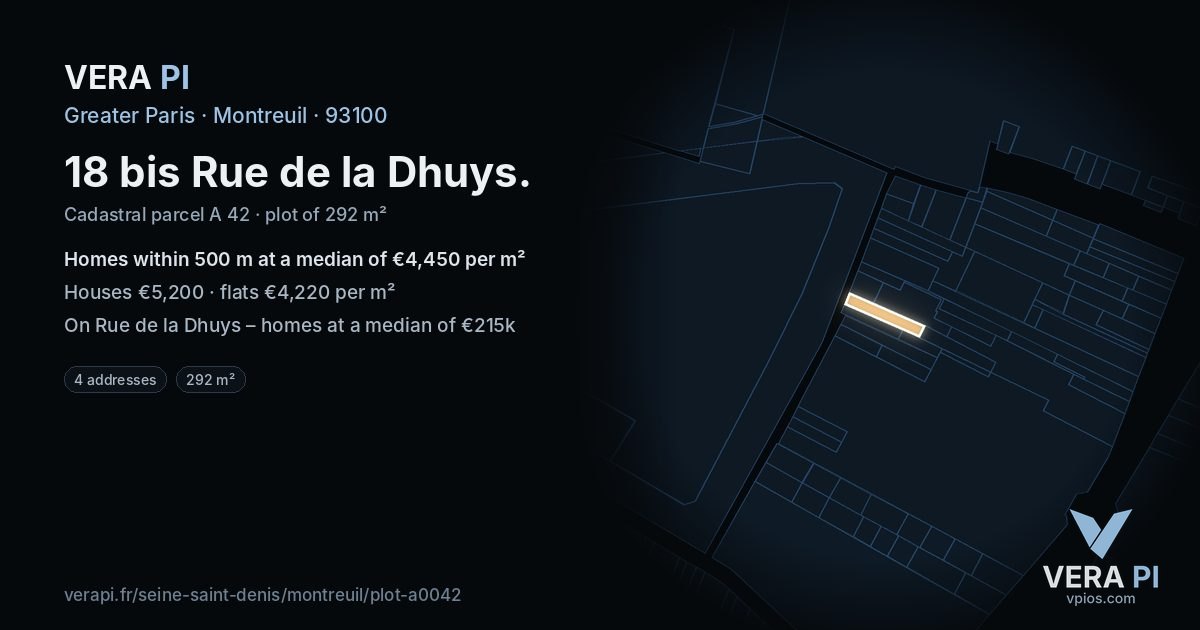18 bis Rue de la Dhuys, Montreuil at night – the plot lit, the parcels around coloured by the prices near them