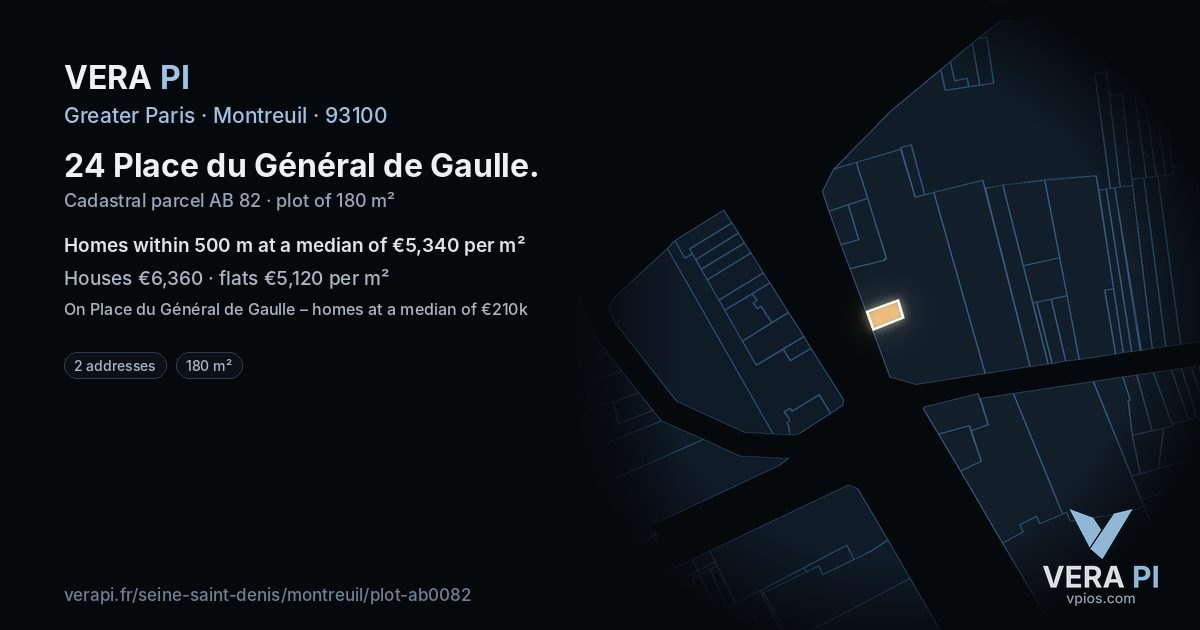 24 Place du Général de Gaulle, Montreuil at night – the plot lit, the parcels around coloured by the prices near them