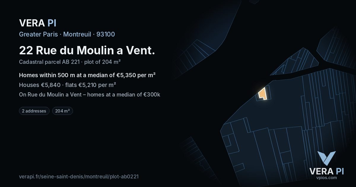 22 Rue du Moulin a Vent, Montreuil at night – the plot lit, the parcels around coloured by the prices near them
