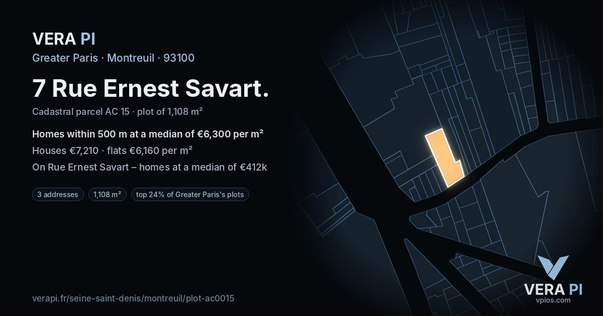 7 Rue Ernest Savart, Montreuil at night – the plot lit, the parcels around coloured by the prices near them