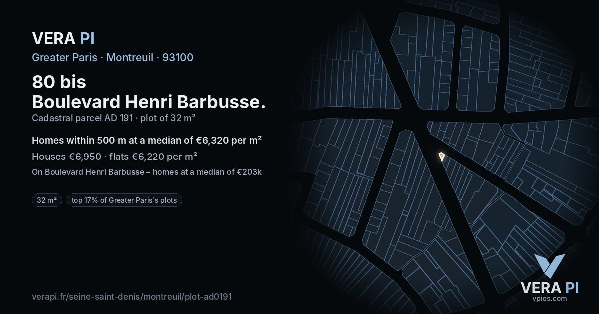 80 bis Boulevard Henri Barbusse, Montreuil at night – the plot lit, the parcels around coloured by the prices near them