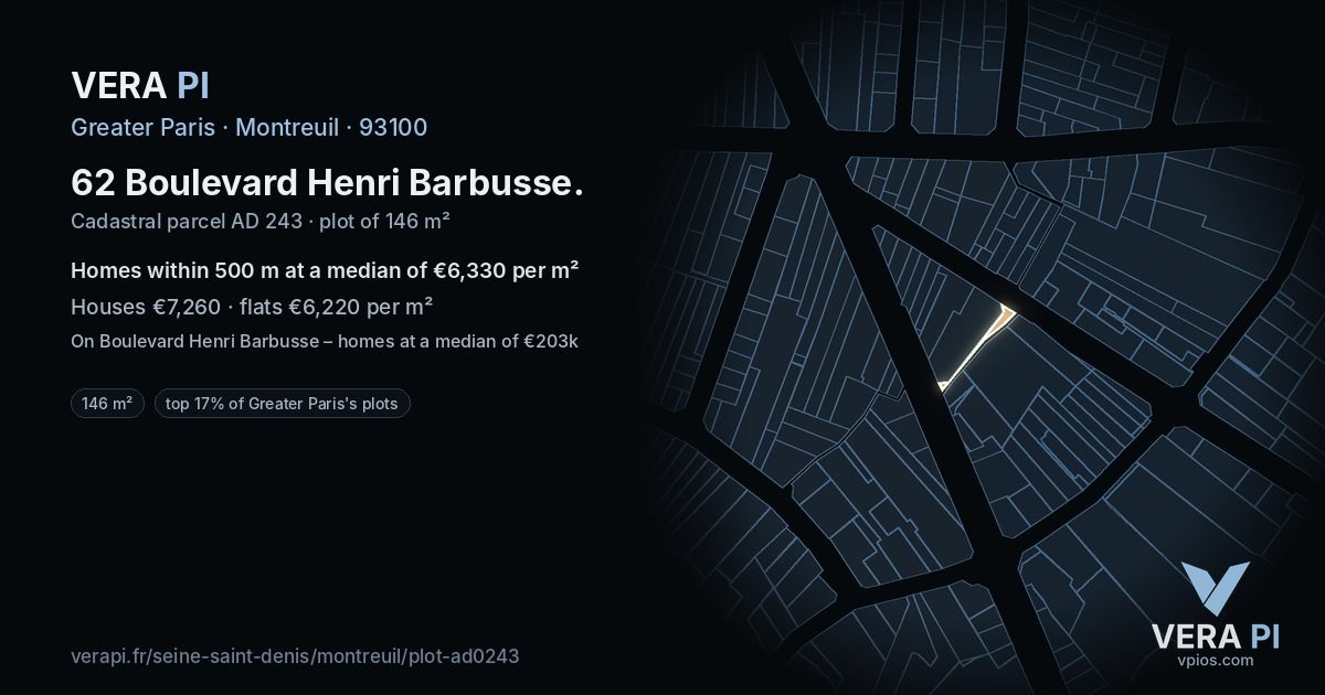 62 Boulevard Henri Barbusse, Montreuil at night – the plot lit, the parcels around coloured by the prices near them