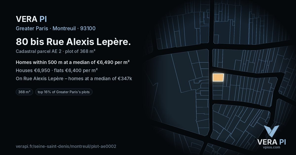 80 bis Rue Alexis Lepère, Montreuil at night – the plot lit, the parcels around coloured by the prices near them