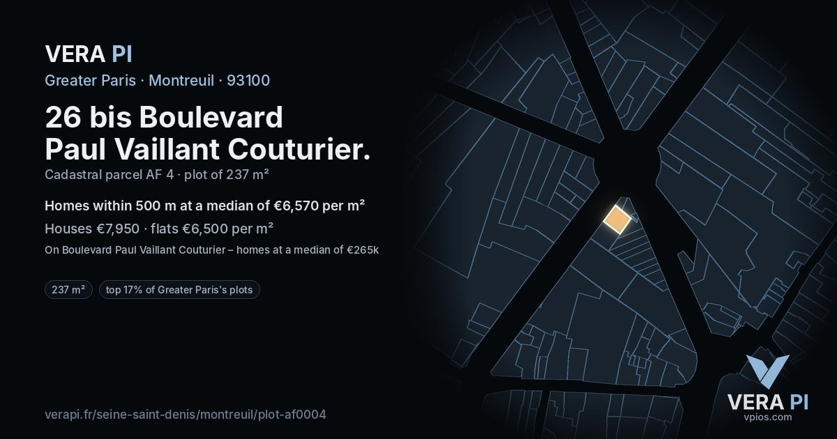 26 bis Boulevard Paul Vaillant Couturier, Montreuil at night – the plot lit, the parcels around coloured by the prices near them