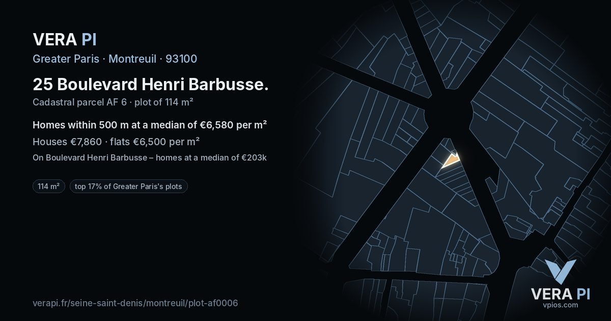 25 Boulevard Henri Barbusse, Montreuil at night – the plot lit, the parcels around coloured by the prices near them