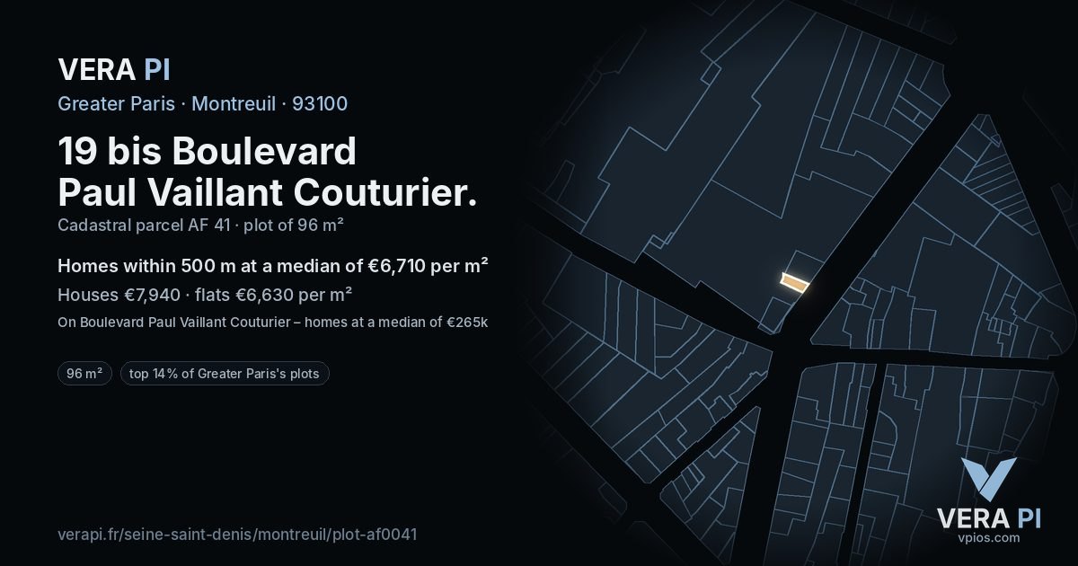19 bis Boulevard Paul Vaillant Couturier, Montreuil at night – the plot lit, the parcels around coloured by the prices near them