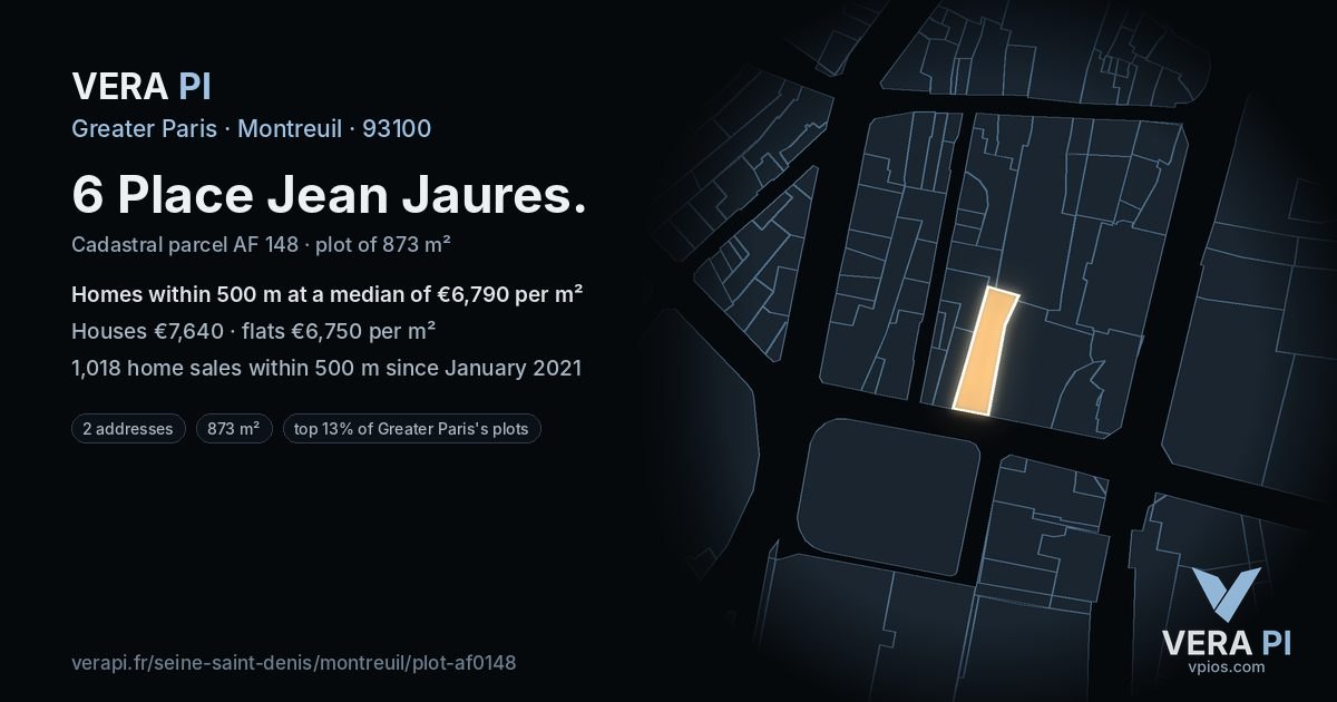 6 Place Jean Jaures, Montreuil at night – the plot lit, the parcels around coloured by the prices near them