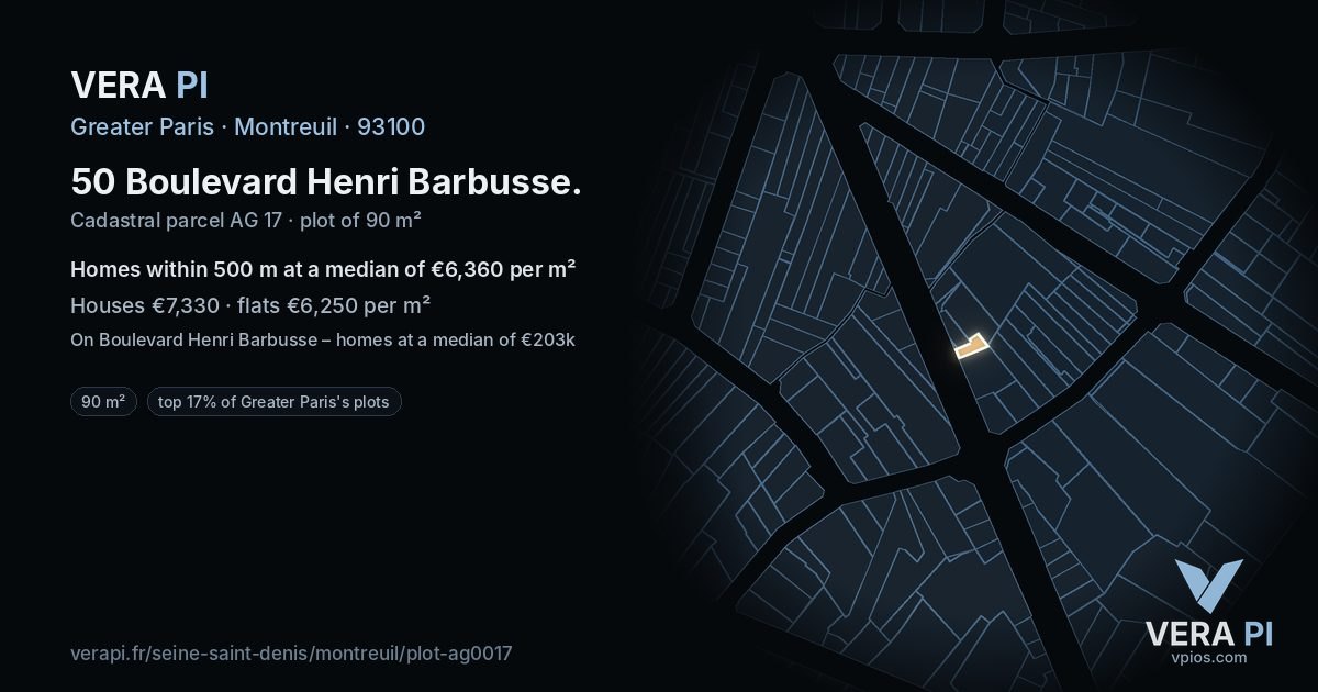 50 Boulevard Henri Barbusse, Montreuil at night – the plot lit, the parcels around coloured by the prices near them