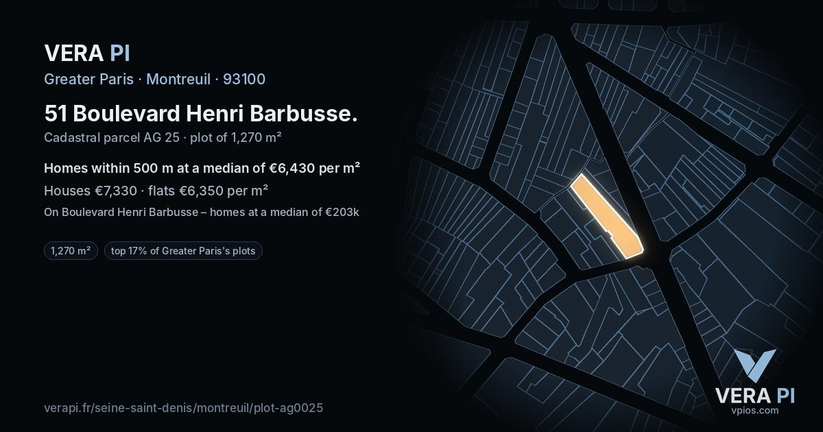 51 Boulevard Henri Barbusse, Montreuil at night – the plot lit, the parcels around coloured by the prices near them