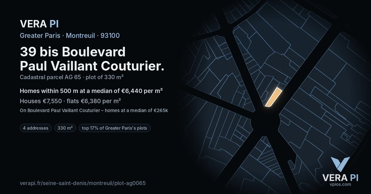39 bis Boulevard Paul Vaillant Couturier, Montreuil at night – the plot lit, the parcels around coloured by the prices near them