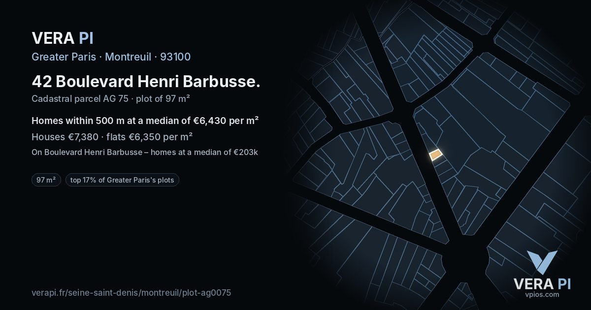 42 Boulevard Henri Barbusse, Montreuil at night – the plot lit, the parcels around coloured by the prices near them