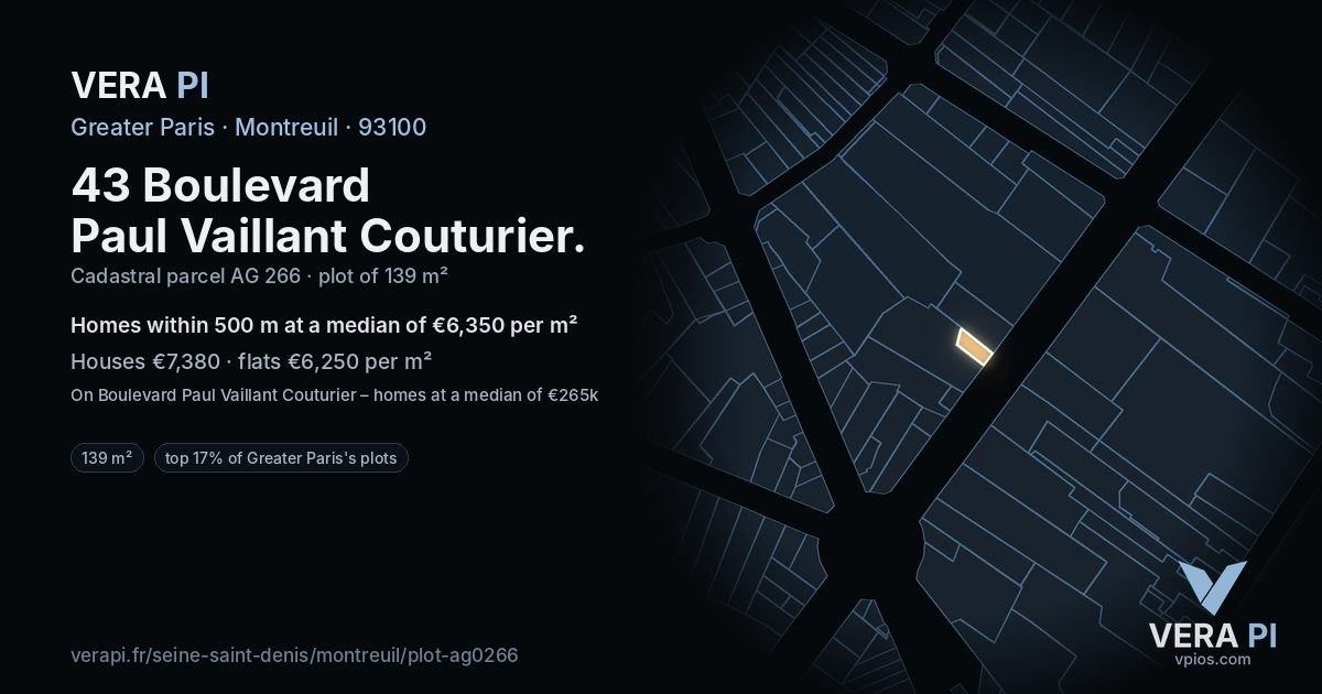 43 Boulevard Paul Vaillant Couturier, Montreuil at night – the plot lit, the parcels around coloured by the prices near them